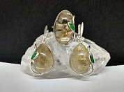 Гарнитур цитрин, уваровит (серьги,кольцо 17 р-р), нейзильбер,швензы серебро фото
